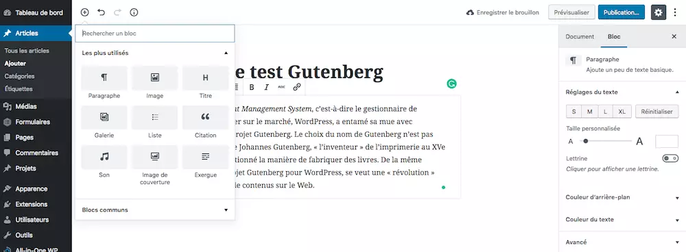 Blocs gutenberg.