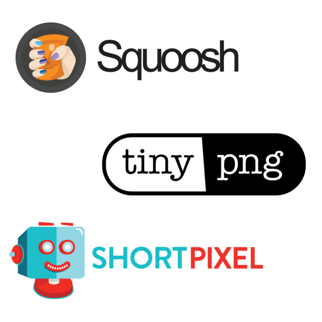 Logo de Squoosh, Tiny png et Shortpixel
